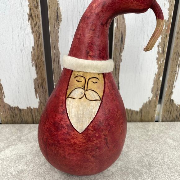 Handmade Santa Gourd Christmas Holiday Red With Stem 8” Rustic farmhouse - Picture 1 of 7